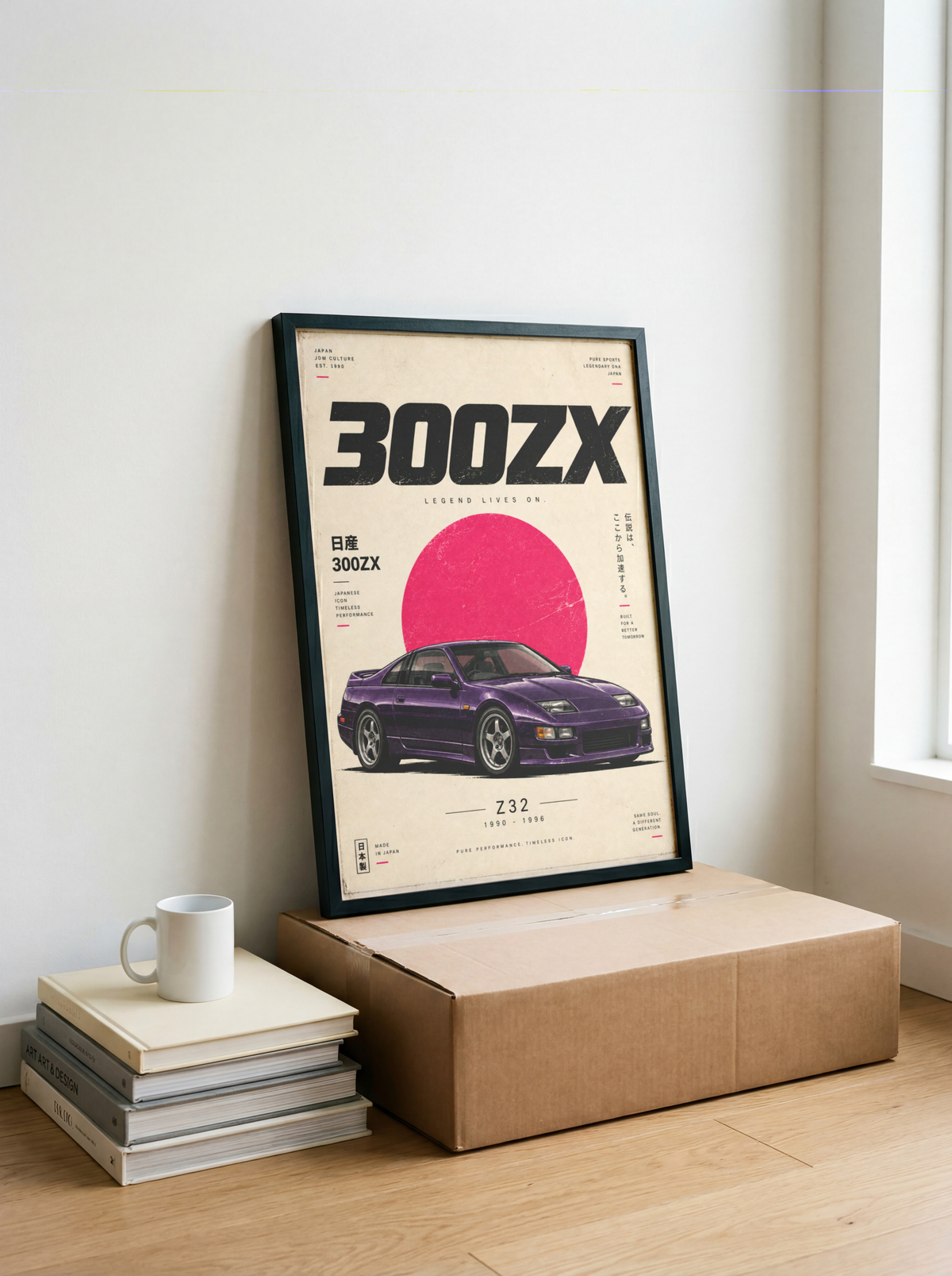 Purple 90s Japanese Sports Car Poster, JDM Coupe Wall Art, Retro Performance Car Print, Minimalist Garage Decor