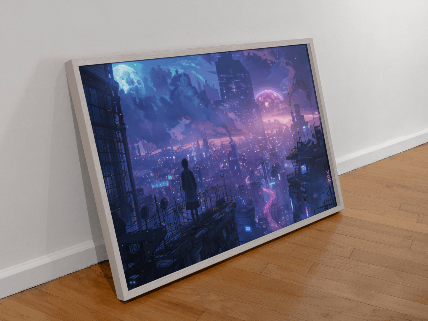 🐉🇯🇵✨ Affiche encadrée métal CLI-FI Anime Concept – Neon District - Aura Studio Déco