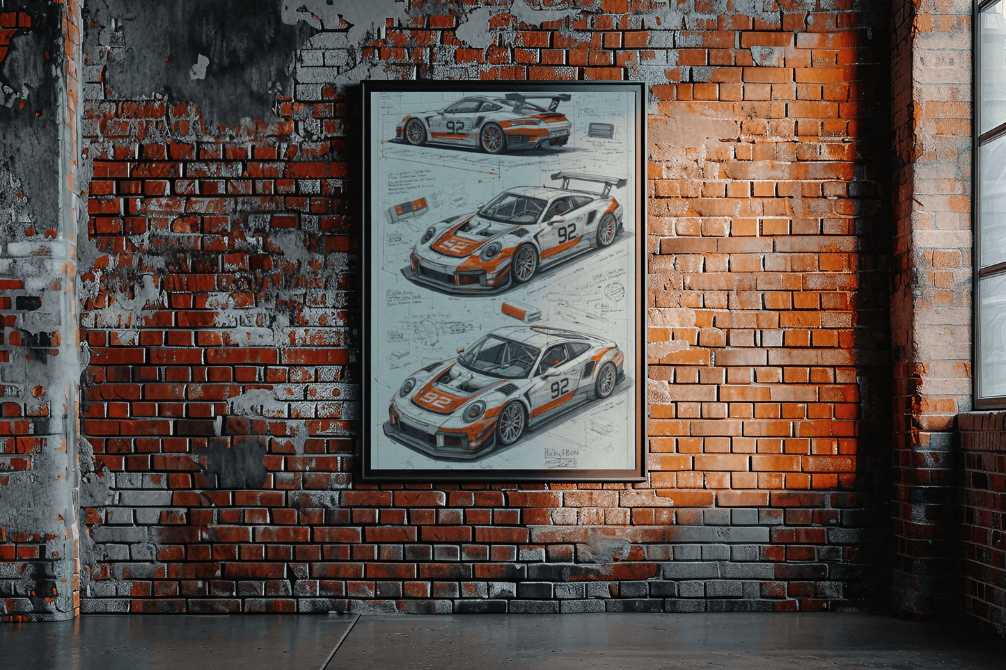 🏎️🏁Affiche Automobile Art' Sketch Encadrée - Aura Studio Déco