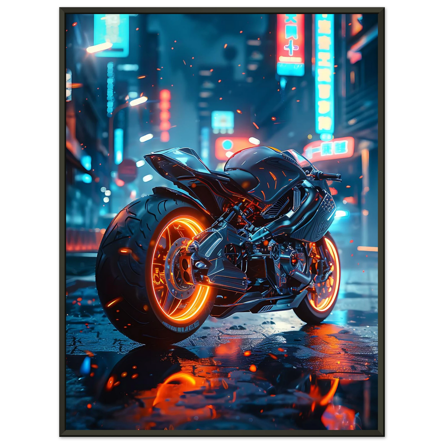 🏍️🏁🔧 Moto Cyberpunk Série futuriste #️⃣17 - (Affiche encadrée métal) - Aura Studio Déco