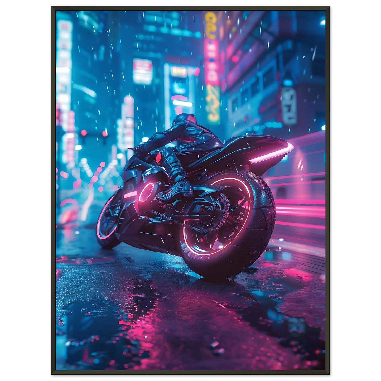 🏍️🏁🔧 Moto Cyberpunk Série futuriste #️⃣3 - (Affiche encadrée métal) - Aura Studio Déco