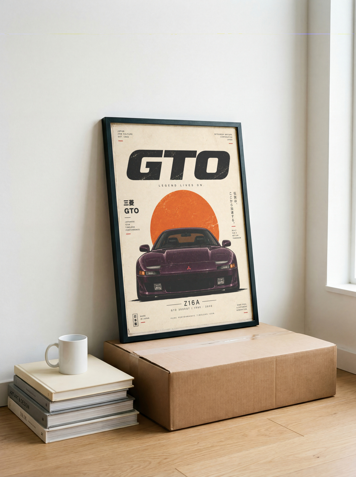 90s JDM Car Poster, Minimalist Japanese Sports Car Wall Art, Purple Coupe Print, Retro Automotive Illustration, Car Decor