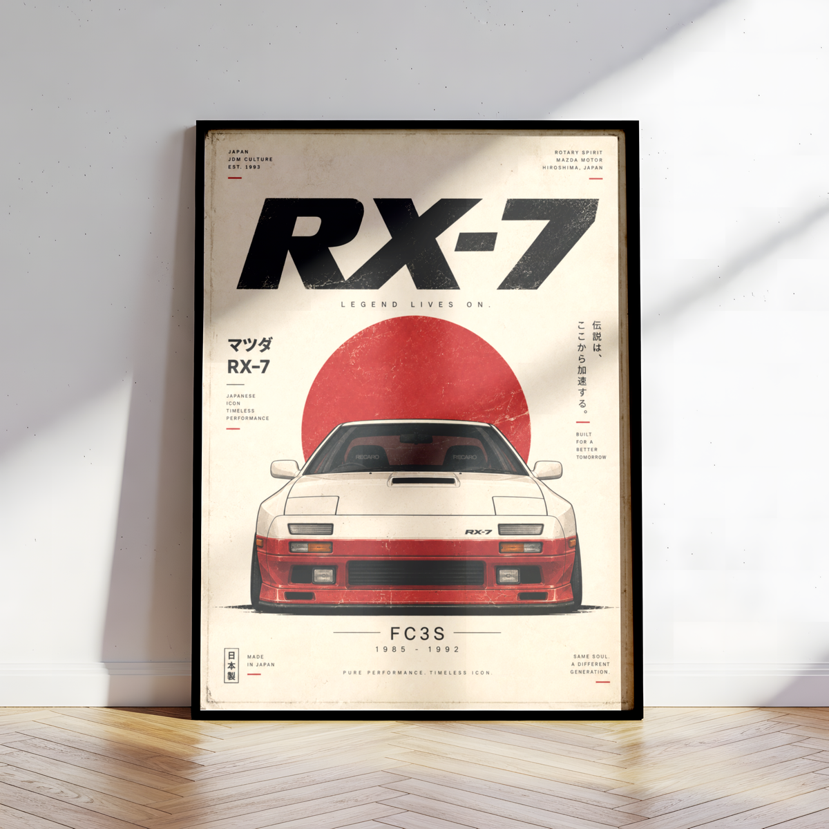 Retro Japanese Car Poster, 80s JDM Wall Art, Minimalist Sports Coupe Print, Pop Up Headlight Car Illustration, Garage Decor