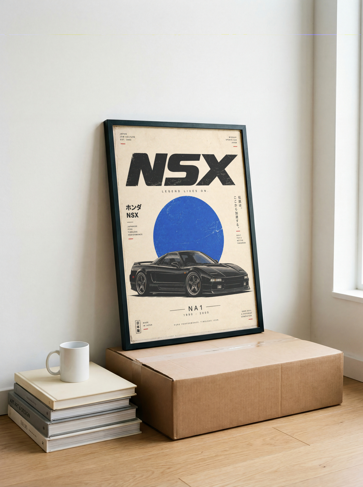 Minimalist Japanese Supercar Poster, 90s JDM Wall Art, Black Sports Car Print, Retro Performance Car Illustration, Garage Decor
