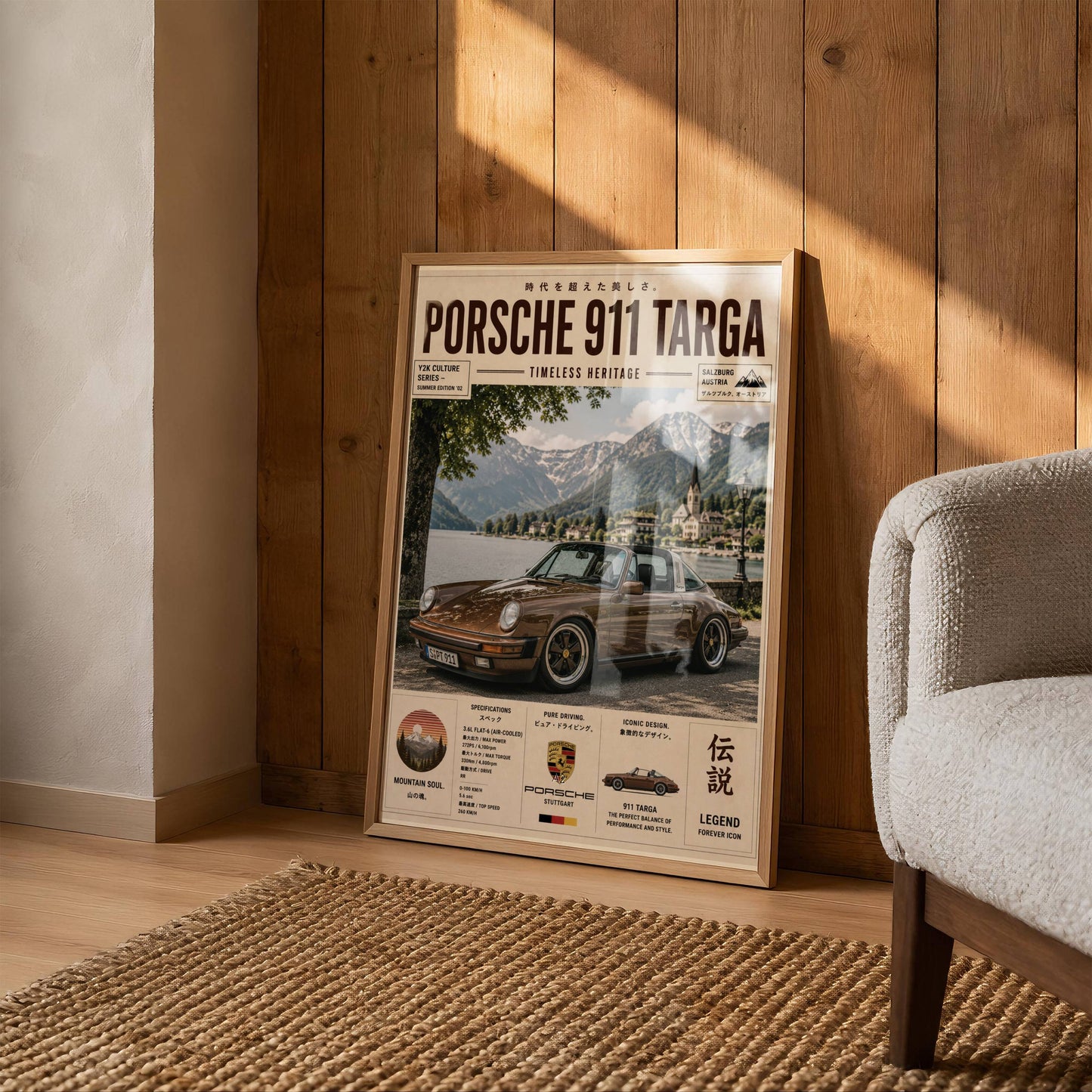 Porsche 911 Targa Alpine Escape Poster – Affiche Vintage Automobile Classique & Paysages de Montagne