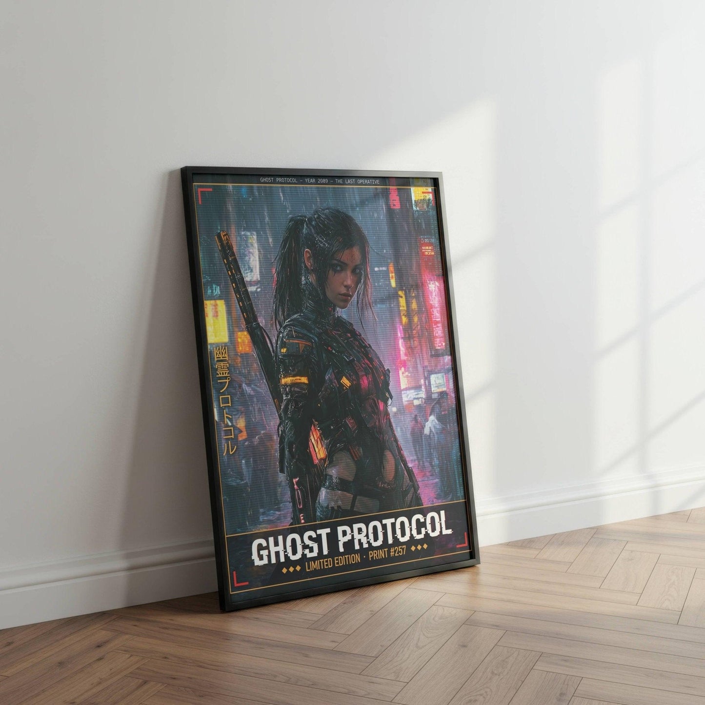 ☣️🧬 Série limitée Art Cyberpunk - Poster Cybergirl Ghost #257 - Aura Studio Déco