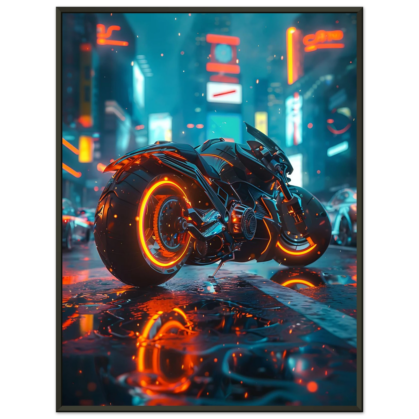 🏍️🏁🔧 Moto Cyberpunk Série futuriste #️⃣4 - (Affiche encadrée métal) - Aura Studio Déco