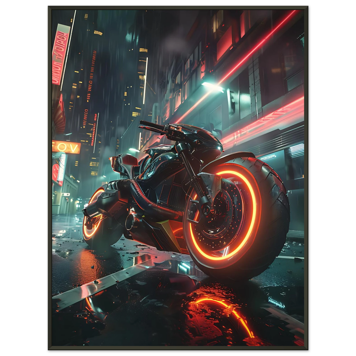 🏍️🏁🔧 Moto Cyberpunk Série futuriste #️⃣15 - (Affiche encadrée métal) - Aura Studio Déco