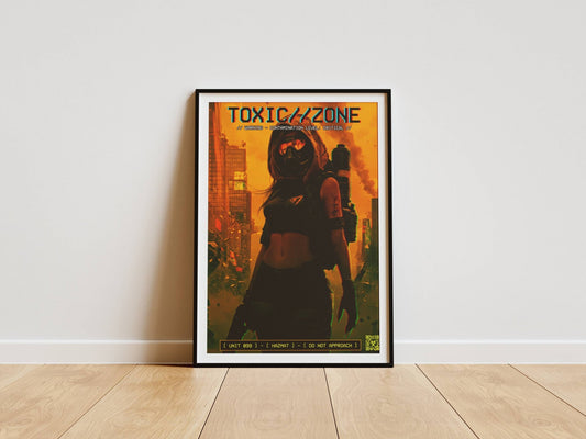 ☣️🧬 Série limitée Art Cyberpunk - Poster Cybergirl Toxic Zone - Aura Studio Déco