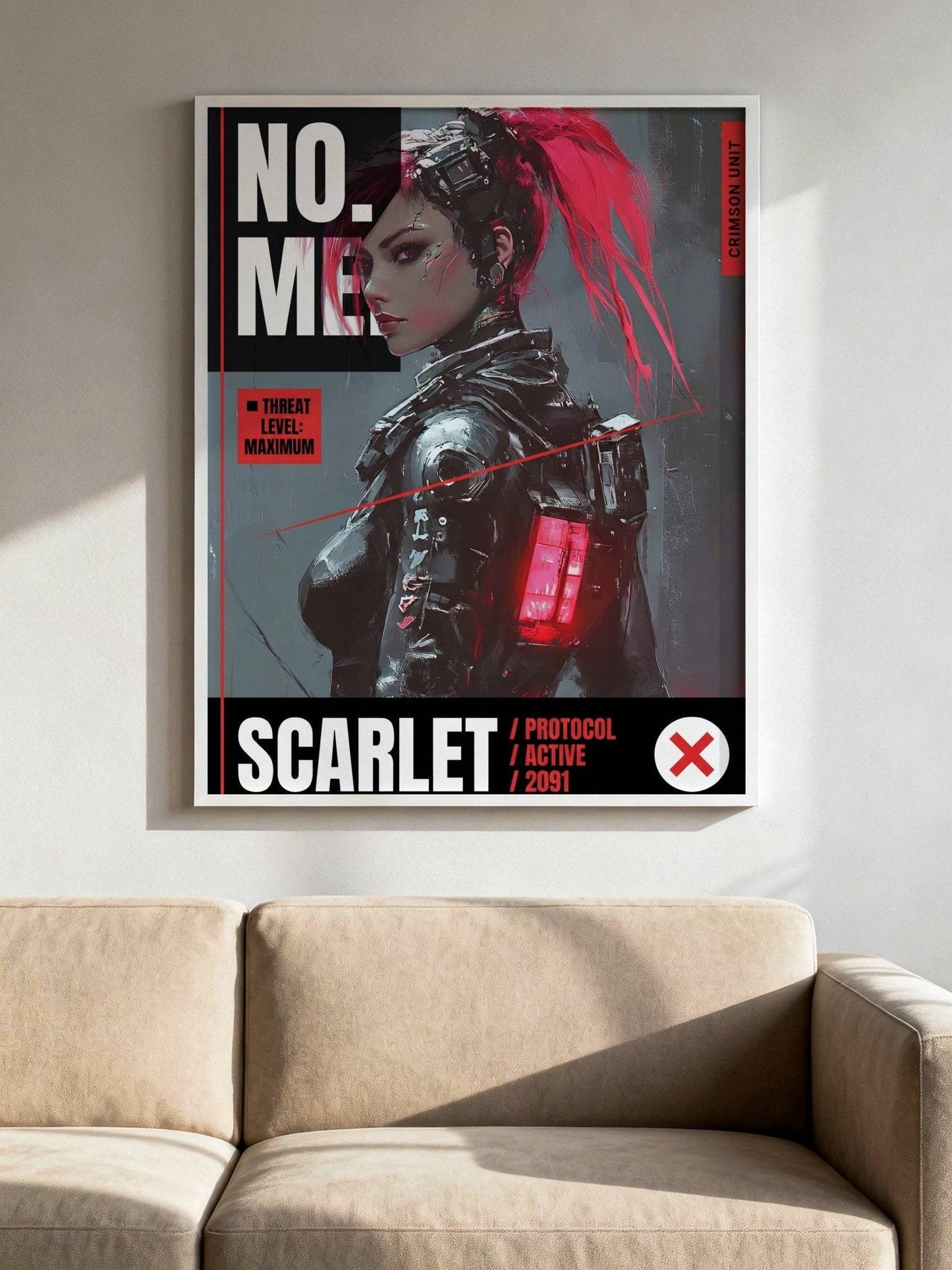 ☣️🧬 Série limitée Art Cyberpunk - Poster Cybergirl Scarlet - Aura Studio Déco