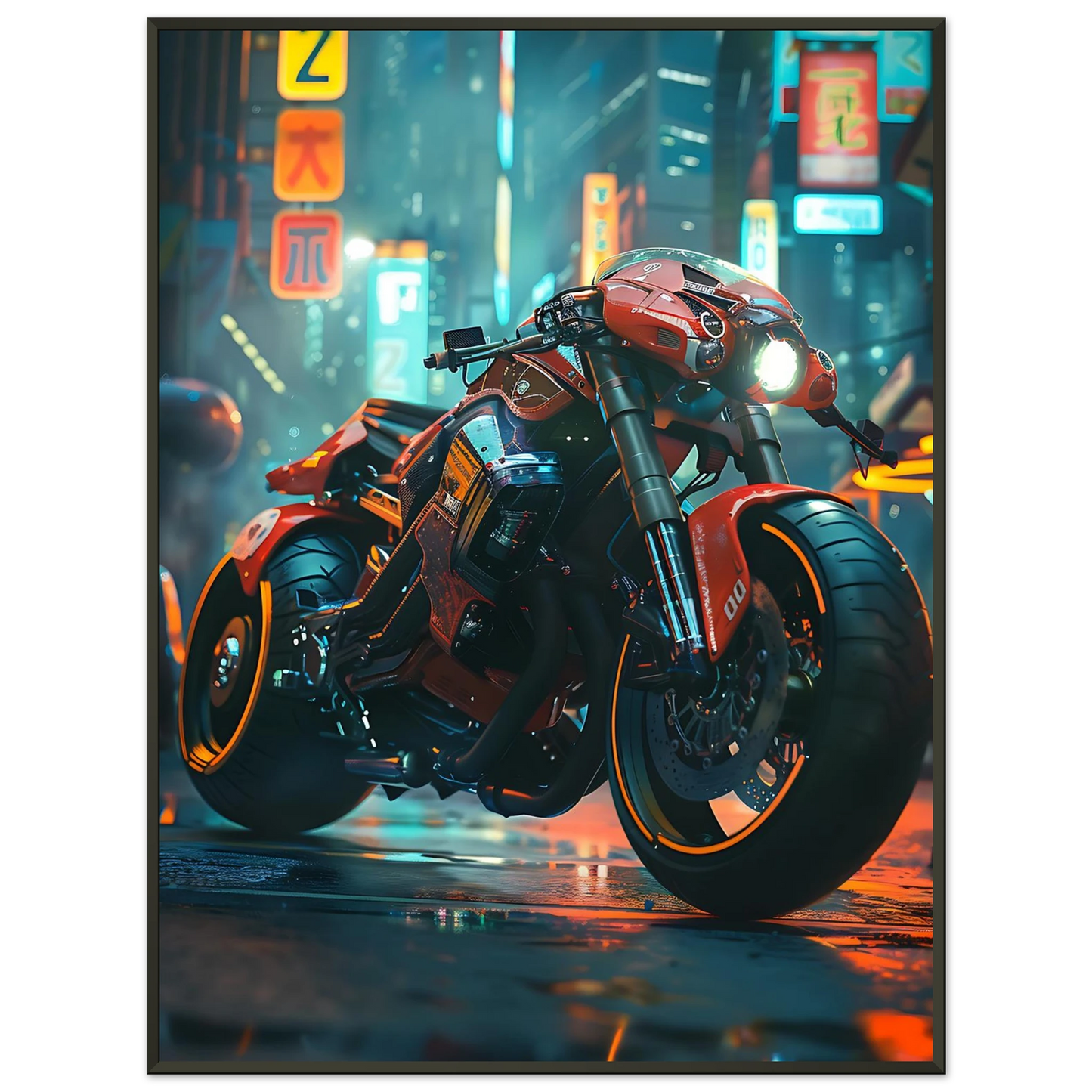 🏍️🏁🔧 Moto Cyberpunk Série futuriste #️⃣9 - (Affiche encadrée métal) - Aura Studio Déco
