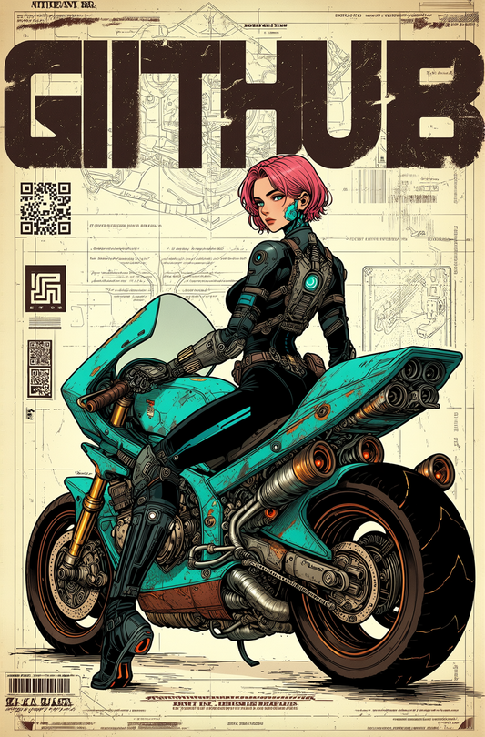 Motarde dans un univers cyberpunk futuriste, fusionnant technologie avancée et style urbain moderne