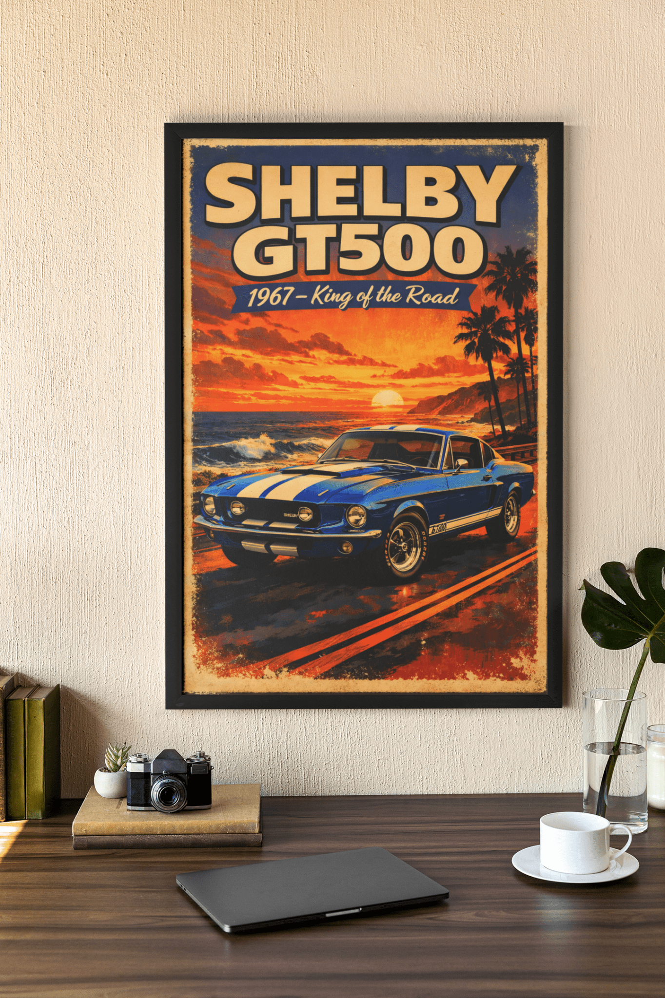 🏎️🏁Affiche Automobile Art' Road King Encadrée - Aura Studio Déco