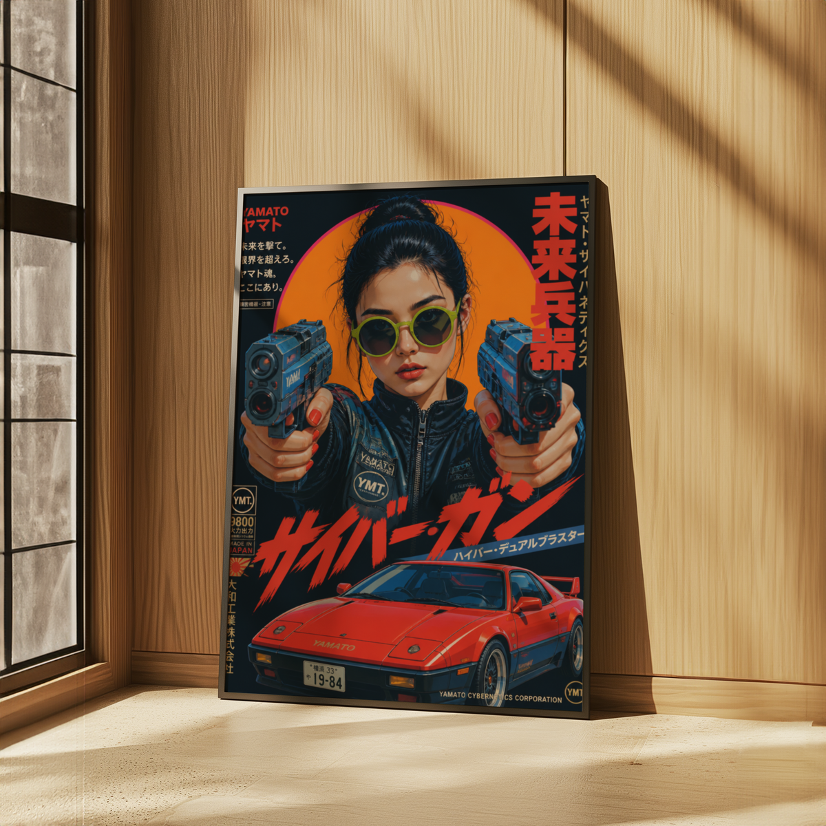 Future Tokyo Cyberpunk Poster, Futuristic Warrior Girl Wall Art, Retro Sci-Fi Racing Print, Japanese Neon Car Artwork, Dystopian Decor