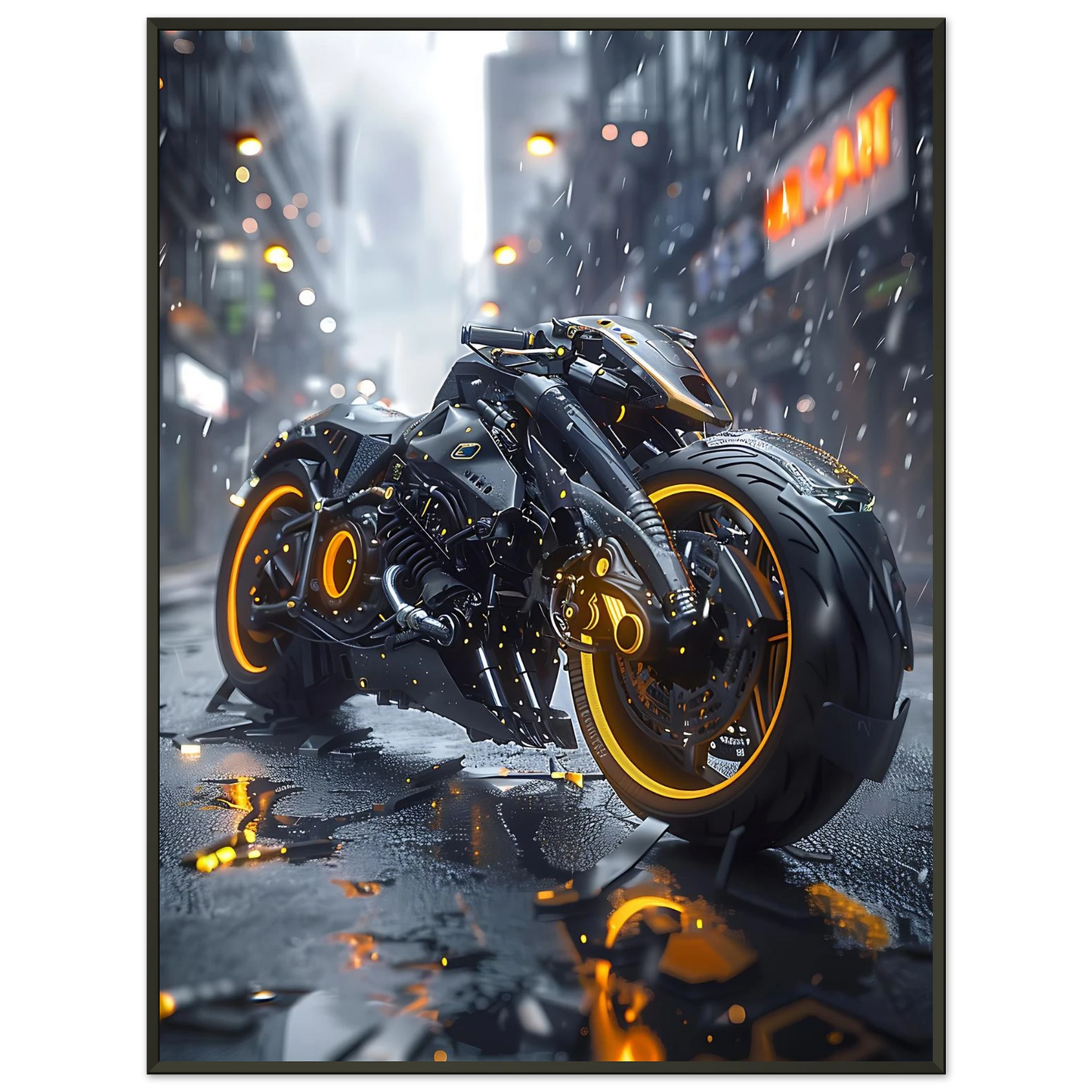🏍️🏁🔧 Moto Cyberpunk Série futuriste #️⃣8 - (Affiche encadrée métal) - Aura Studio Déco
