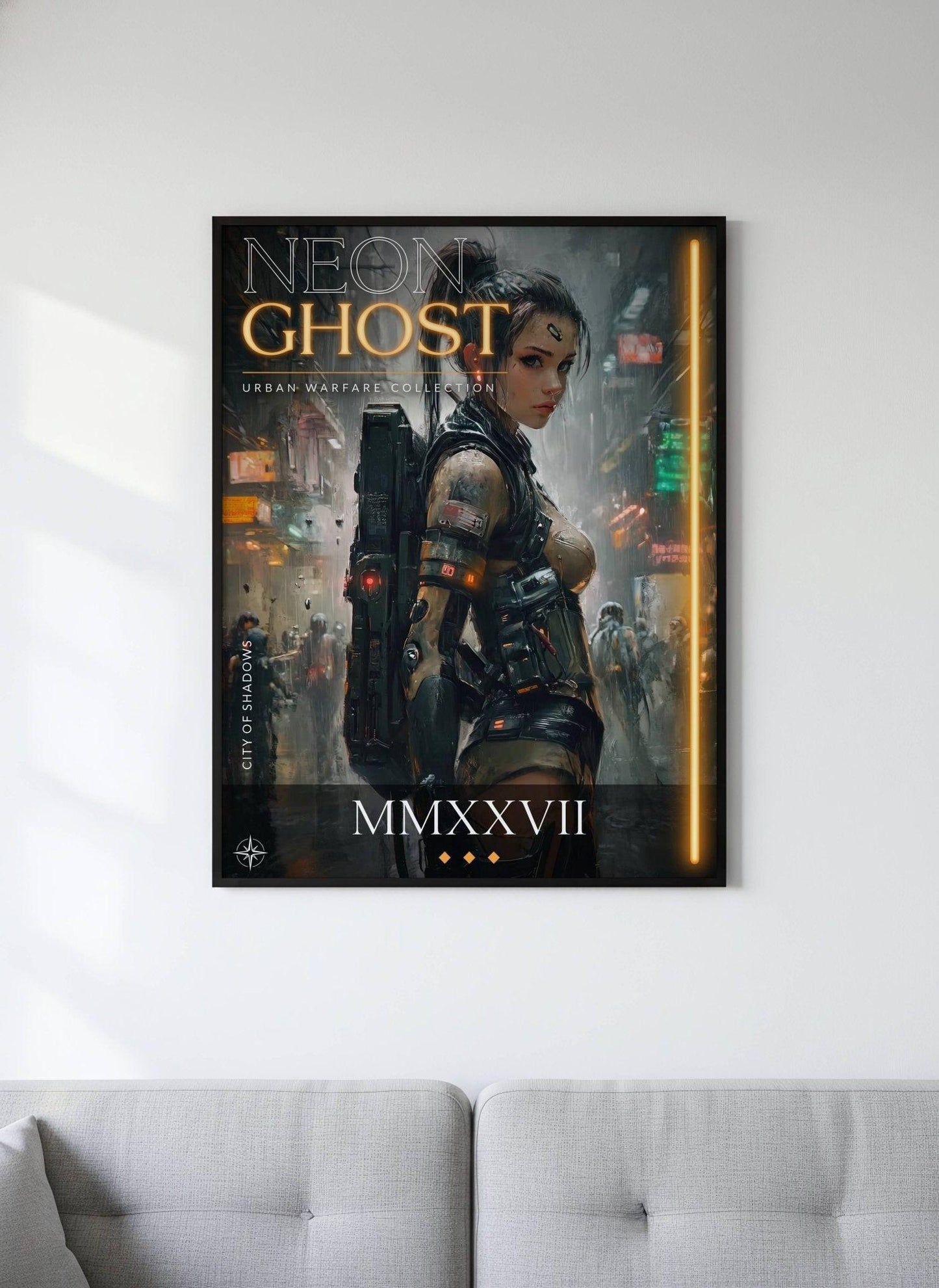 ☣️🧬 Série limitée Art Cyberpunk - Poster Cybergirl Neon Ghost - Aura Studio Déco