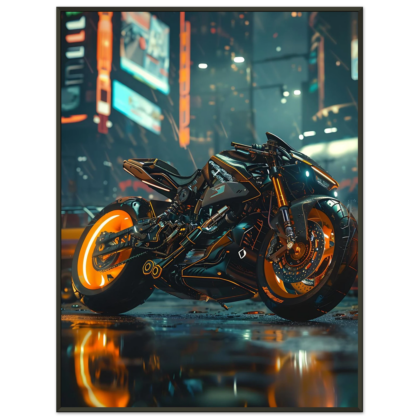 🏍️🏁🔧 Moto Cyberpunk Série futuriste #️⃣18 - (Affiche encadrée métal) - Aura Studio Déco