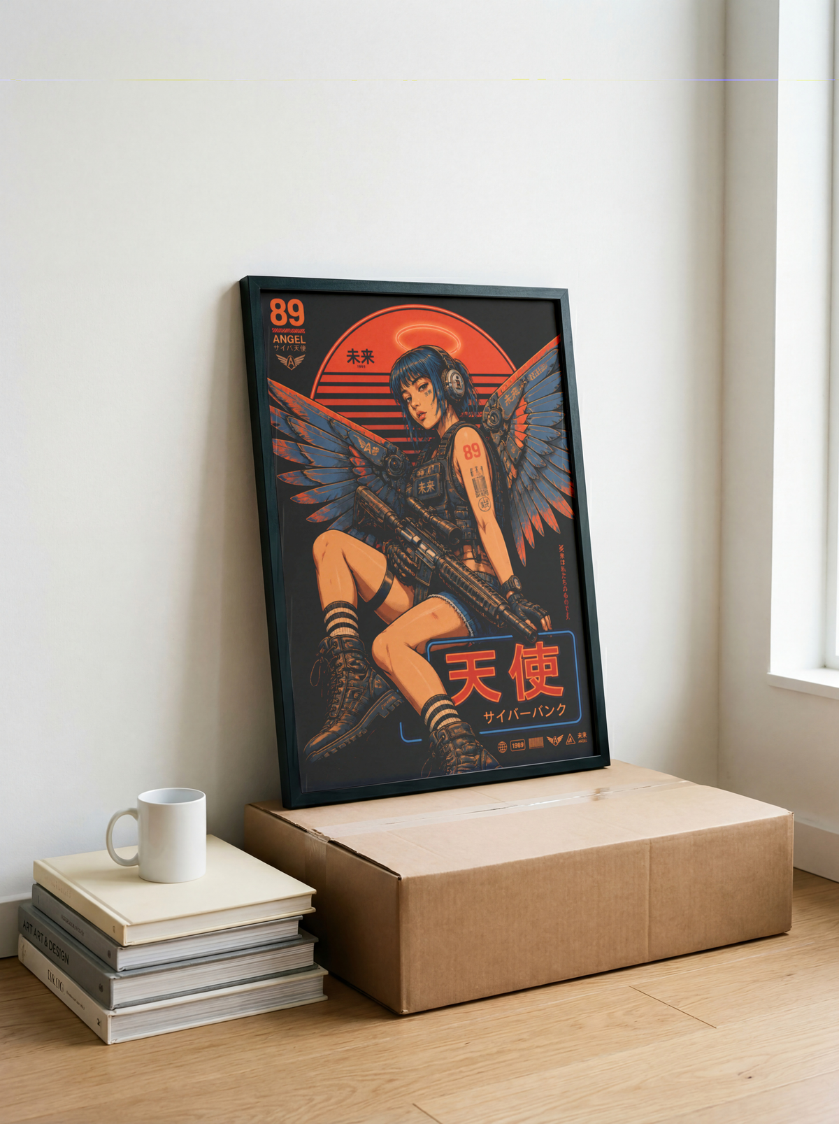 Cyberpunk Angel Girl Poster, Futuristic Neon Wall Art, Japanese Sci Fi Print, Dark Techwear Decor