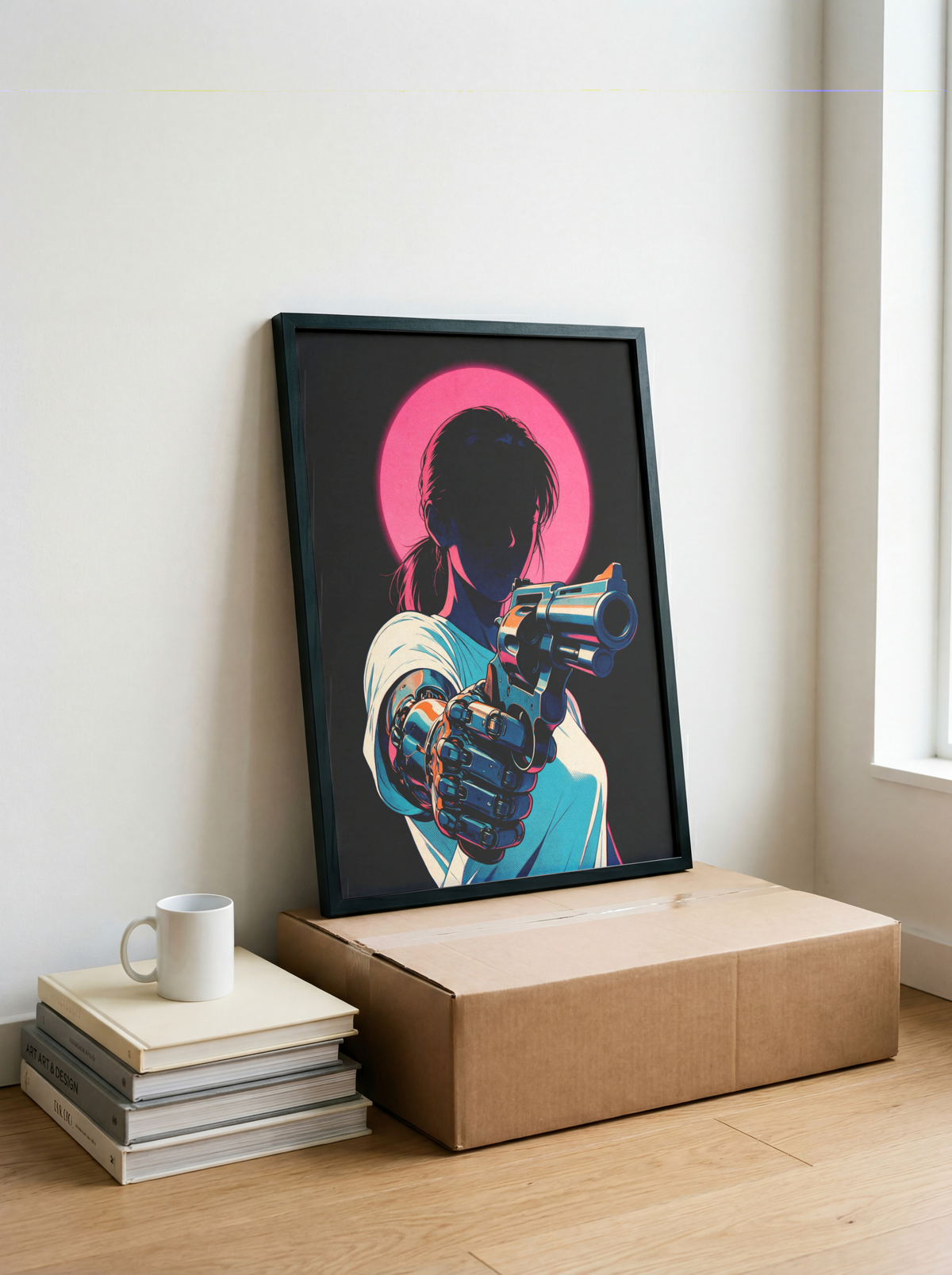 Affiche Cyberpunk Woman | Neon Pink Moon & Future City