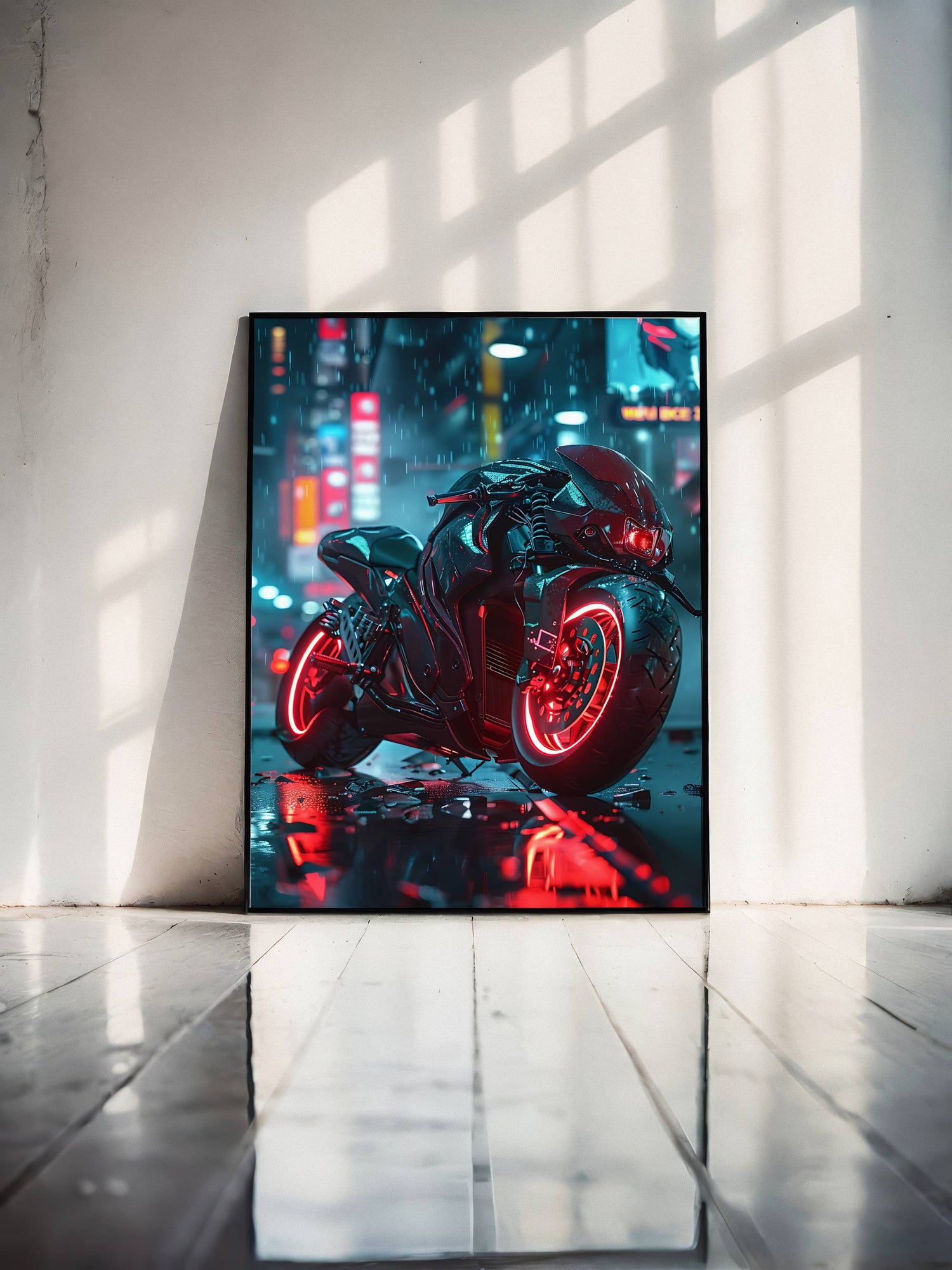 Affiche Moto Cyberpunk Métallique en Cadre - Collection Unique - Aura Studio Déco