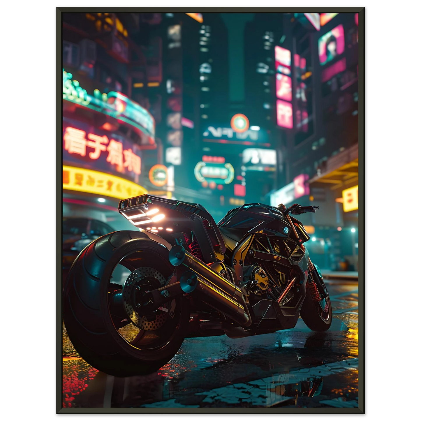 🏍️🏁🔧 Moto Cyberpunk Série futuriste #️⃣11  - (Affiche encadrée métal) - Aura Studio Déco