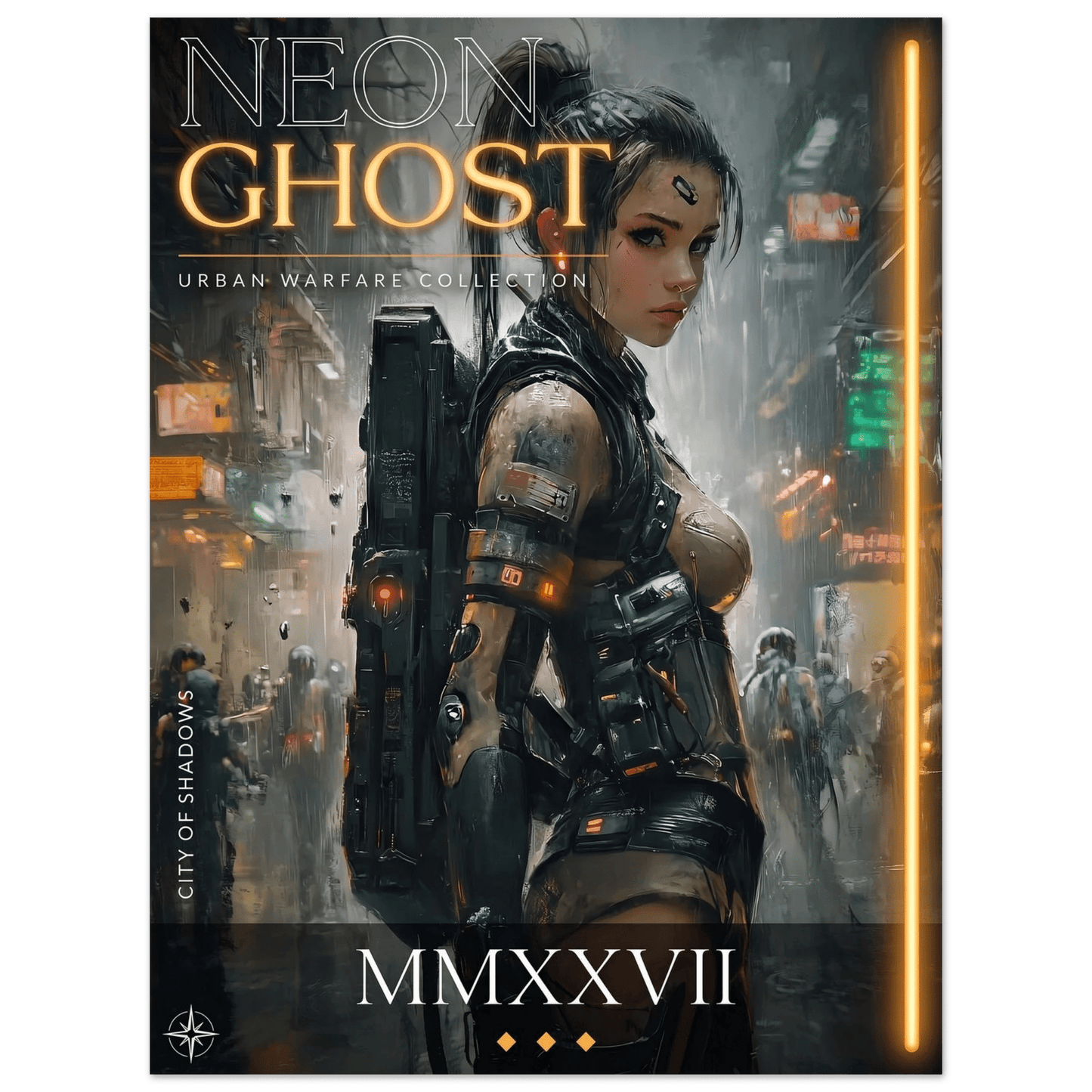 ☣️🧬 Série limitée Art Cyberpunk - Poster Cybergirl Neon Ghost - Aura Studio Déco