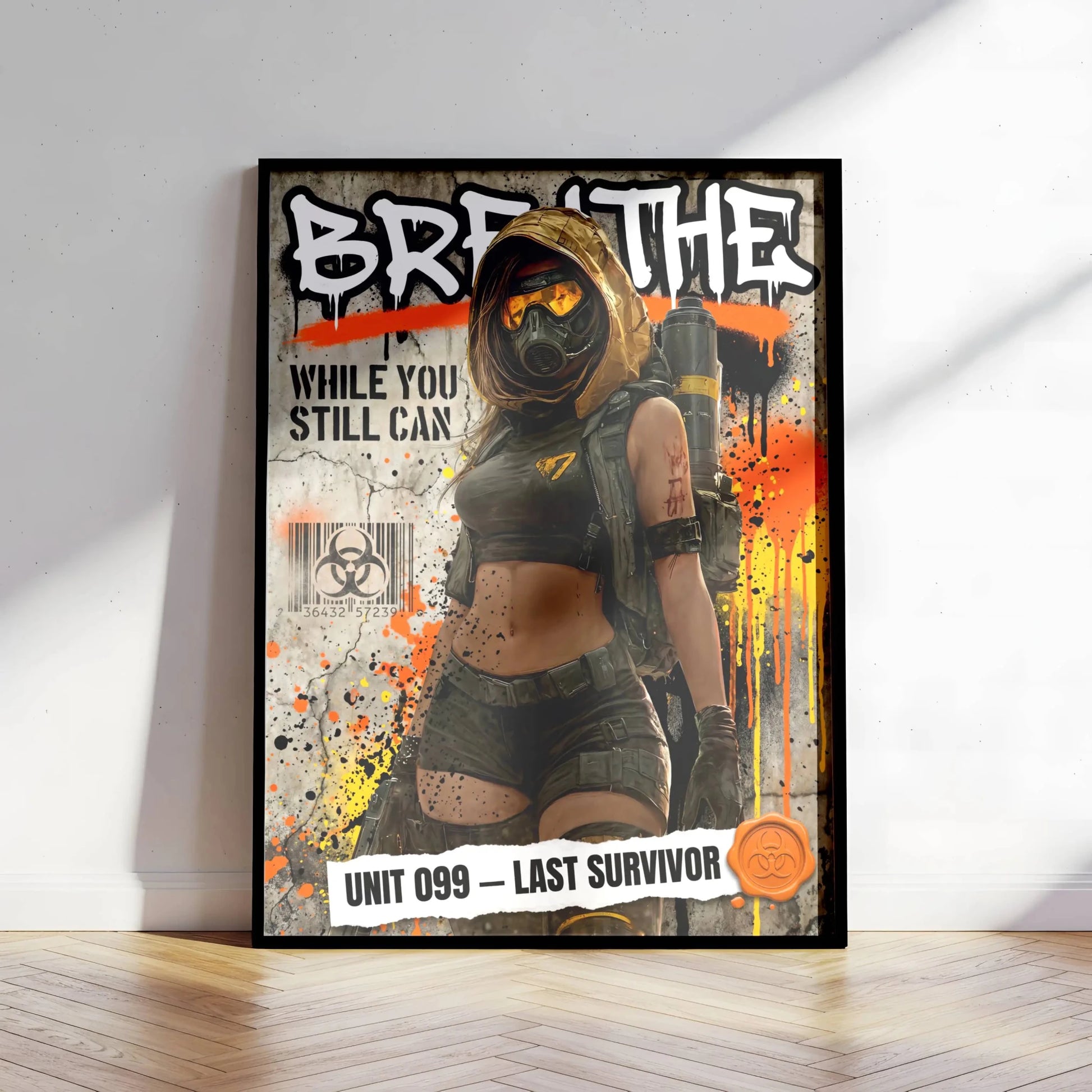 ☣️🧬 Série limitée Art Cyberpunk - Poster Cybergirl Unit 099 Breathe - Aura Studio Déco