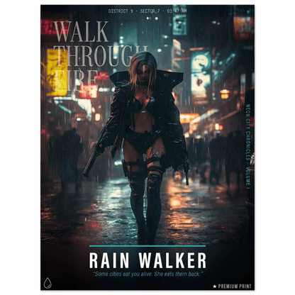 ☣️🧬 Série limitée Art Cyberpunk - Poster Cybergirl Rain Walker - Aura Studio Déco