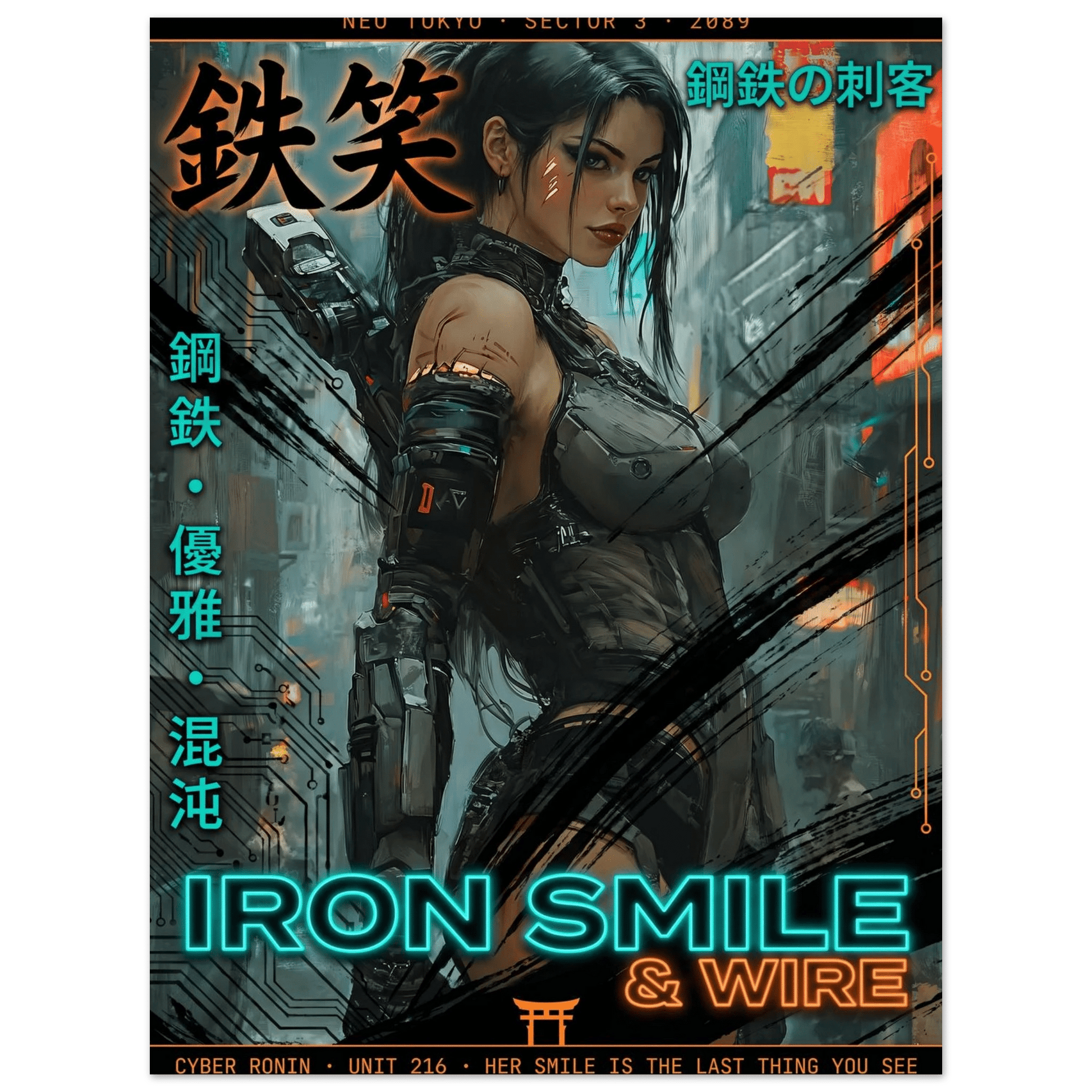 ☣️🧬 Série limitée Art Cyberpunk - Poster Cybergirl Unit 216 - Aura Studio Déco