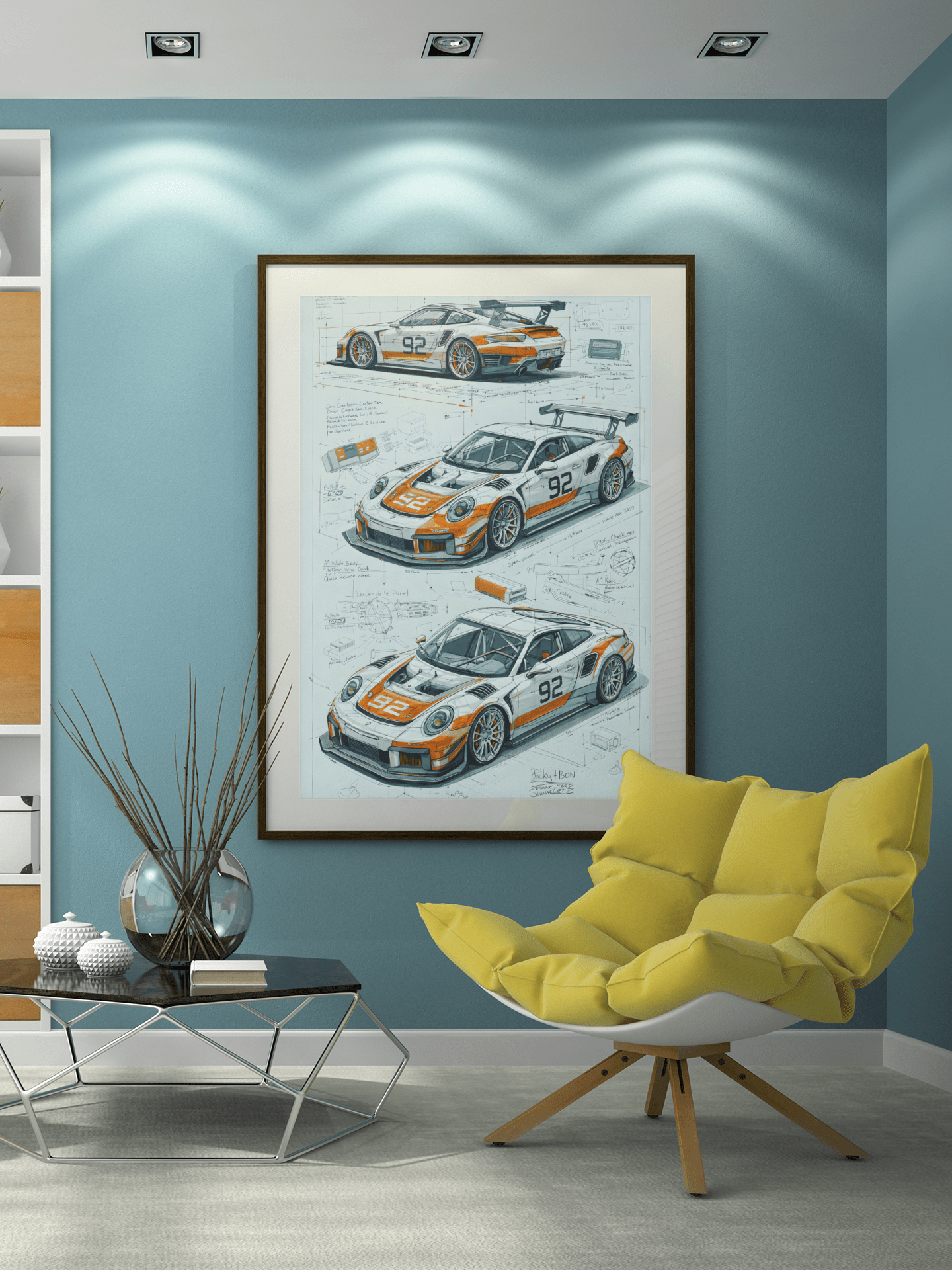 🏎️🏁Affiche Automobile Art' Sketch Encadrée - Aura Studio Déco
