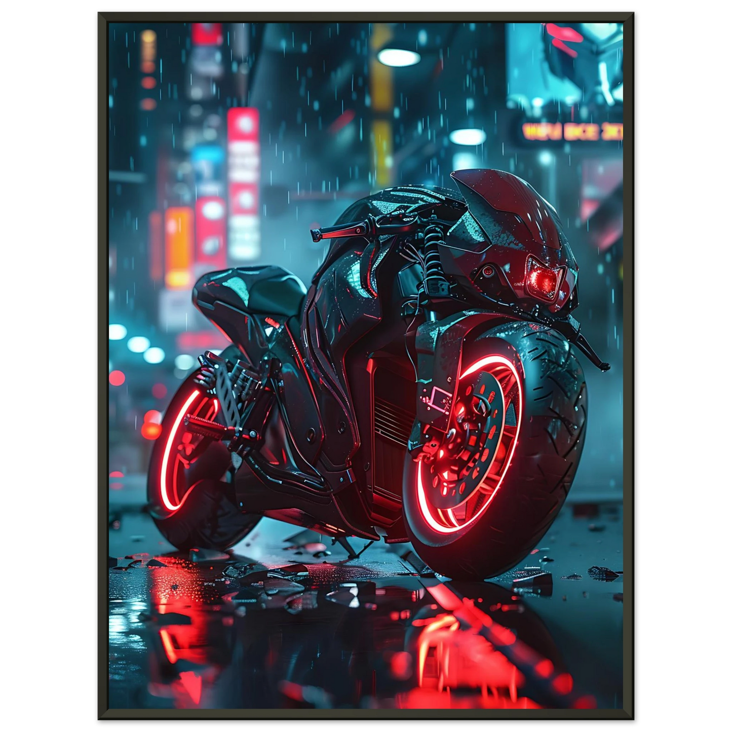 🏍️🏁🔧 Moto Cyberpunk Série futuriste #️⃣5  - (Affiche encadrée métal) - Aura Studio Déco