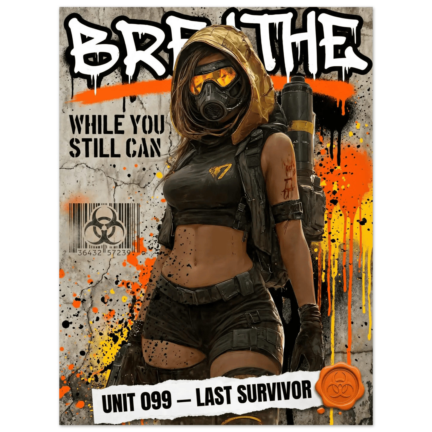 ☣️🧬 Série limitée Art Cyberpunk - Poster Cybergirl Unit 099 Breathe - Aura Studio Déco