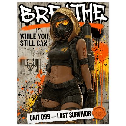 ☣️🧬 Série limitée Art Cyberpunk - Poster Cybergirl Unit 099 Breathe - Aura Studio Déco