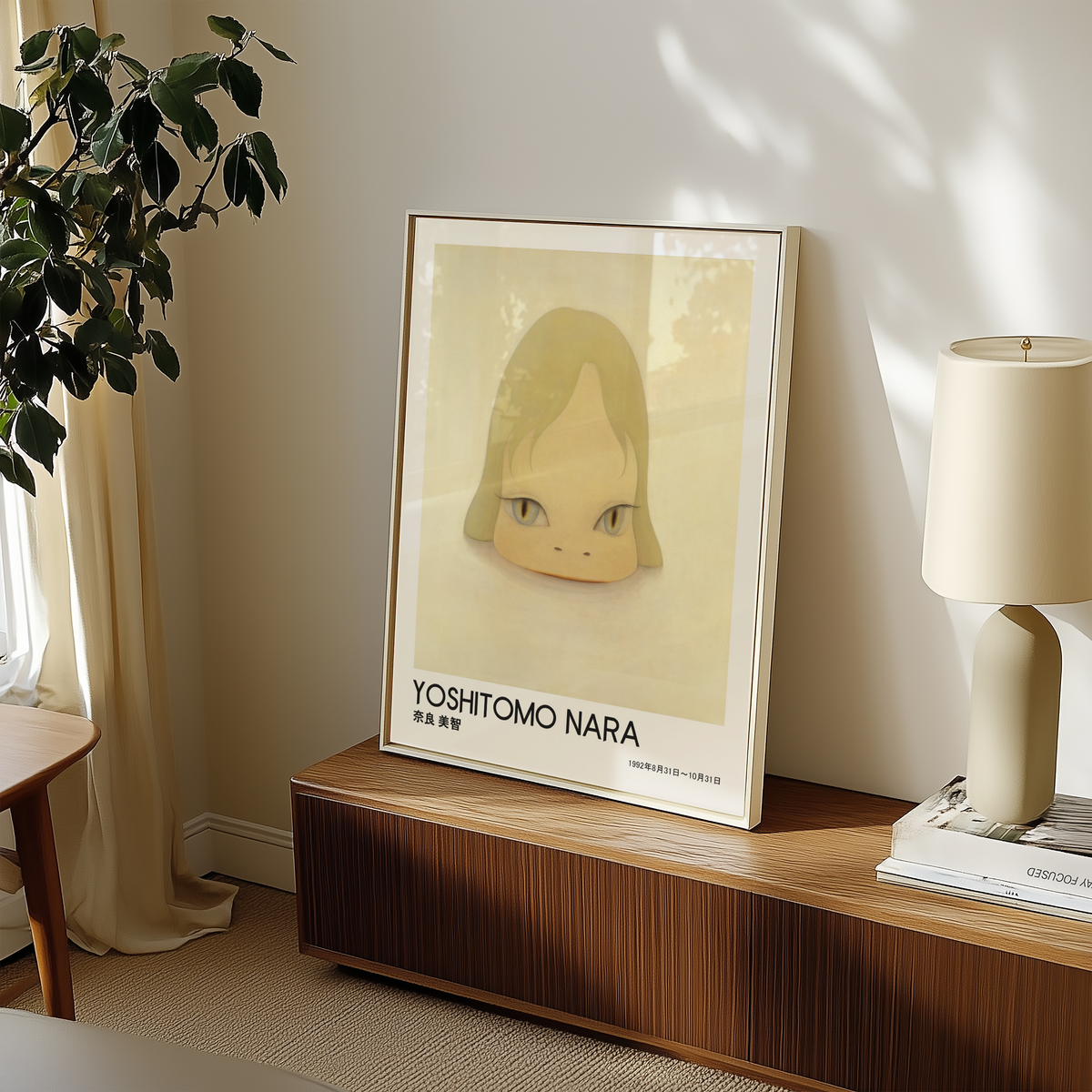 Yoshitomo Nara Blonde Girl Portrait Poster, Golden Eyes Japanese Contemporary Art Print, Minimalist Wall Decor