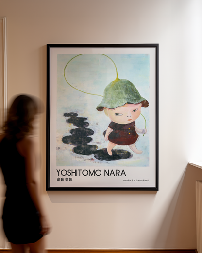 Yoshitomo Nara Little Girl with Green Hat Poster, Japanese Art Print, Rainy Day Wall Decor, Contemporary Illustration