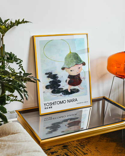 Yoshitomo Nara Little Girl with Green Hat Poster, Japanese Art Print, Rainy Day Wall Decor, Contemporary Illustration