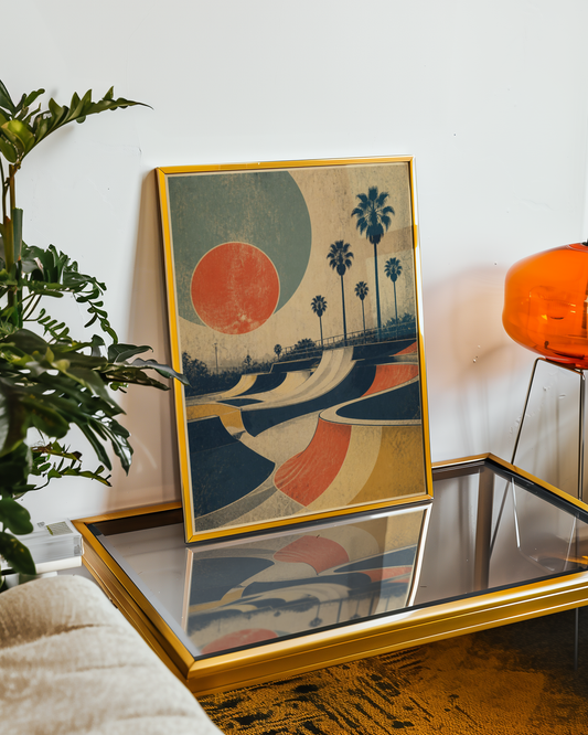 Skatepark Poster, Vintage California Skate Art, Retro Skateboard Wall Decor, Palm Tree Print, Skate Room Poster, 70s Surf Skate Style