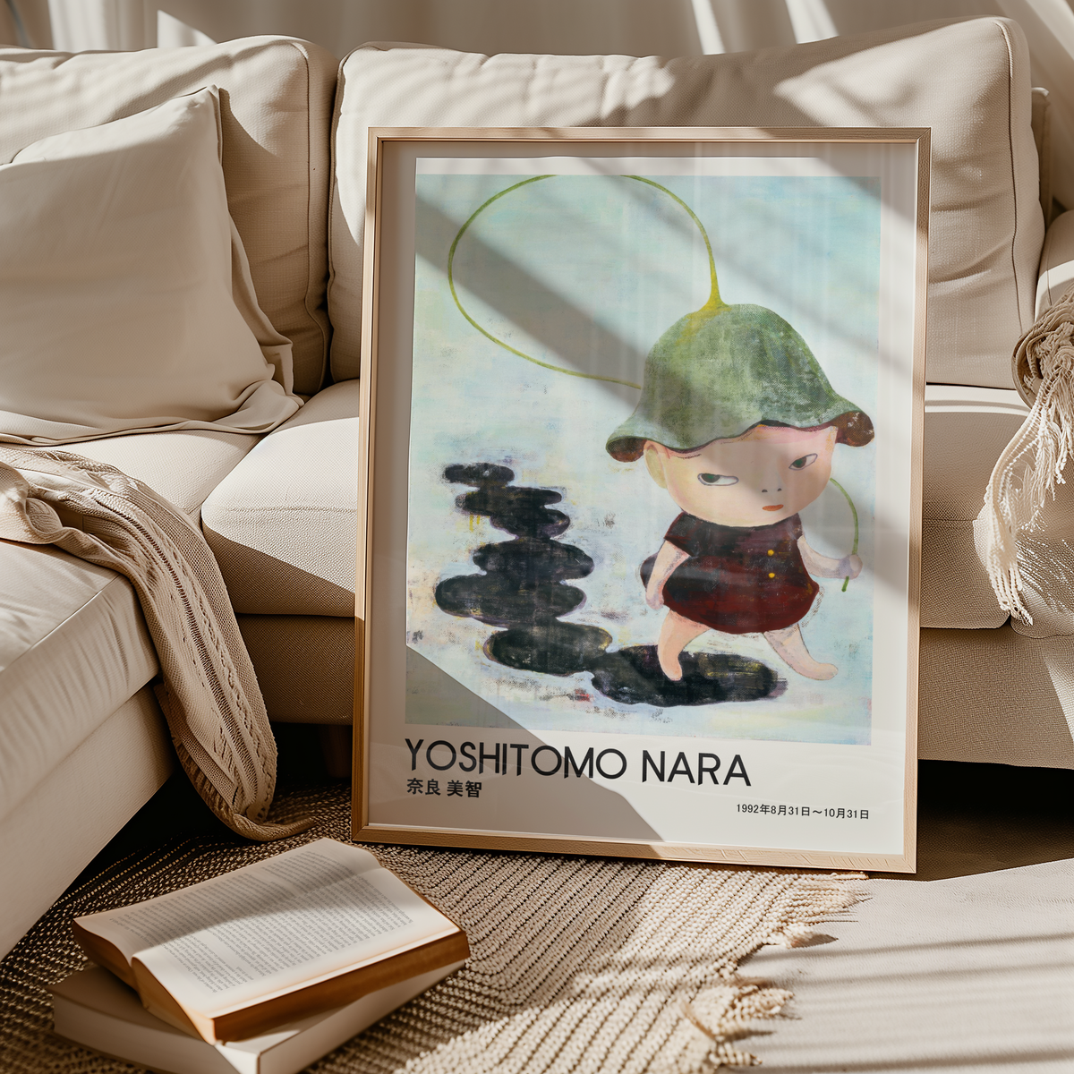Yoshitomo Nara Little Girl with Green Hat Poster, Japanese Art Print, Rainy Day Wall Decor, Contemporary Illustration