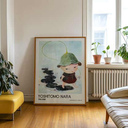 Yoshitomo Nara Little Girl with Green Hat Poster, Japanese Art Print, Rainy Day Wall Decor, Contemporary Illustration