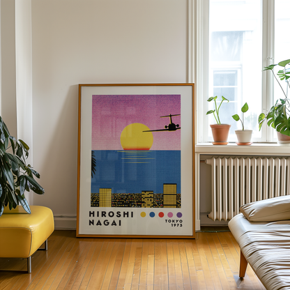 Affiche Hiroshi Nagai Tokyo 1973 | Sunset, Avion & Skyline