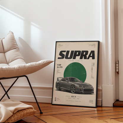 90s Japanese Sports Car Poster, Grey JDM Coupe Wall Art, Minimalist Retro Performance Car Print, Garage Decor