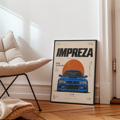 90s Japanese Rally Car Poster, Minimalist JDM Motorsport Wall Art, Blue Racing Car Print, Retro Rally Garage Decor