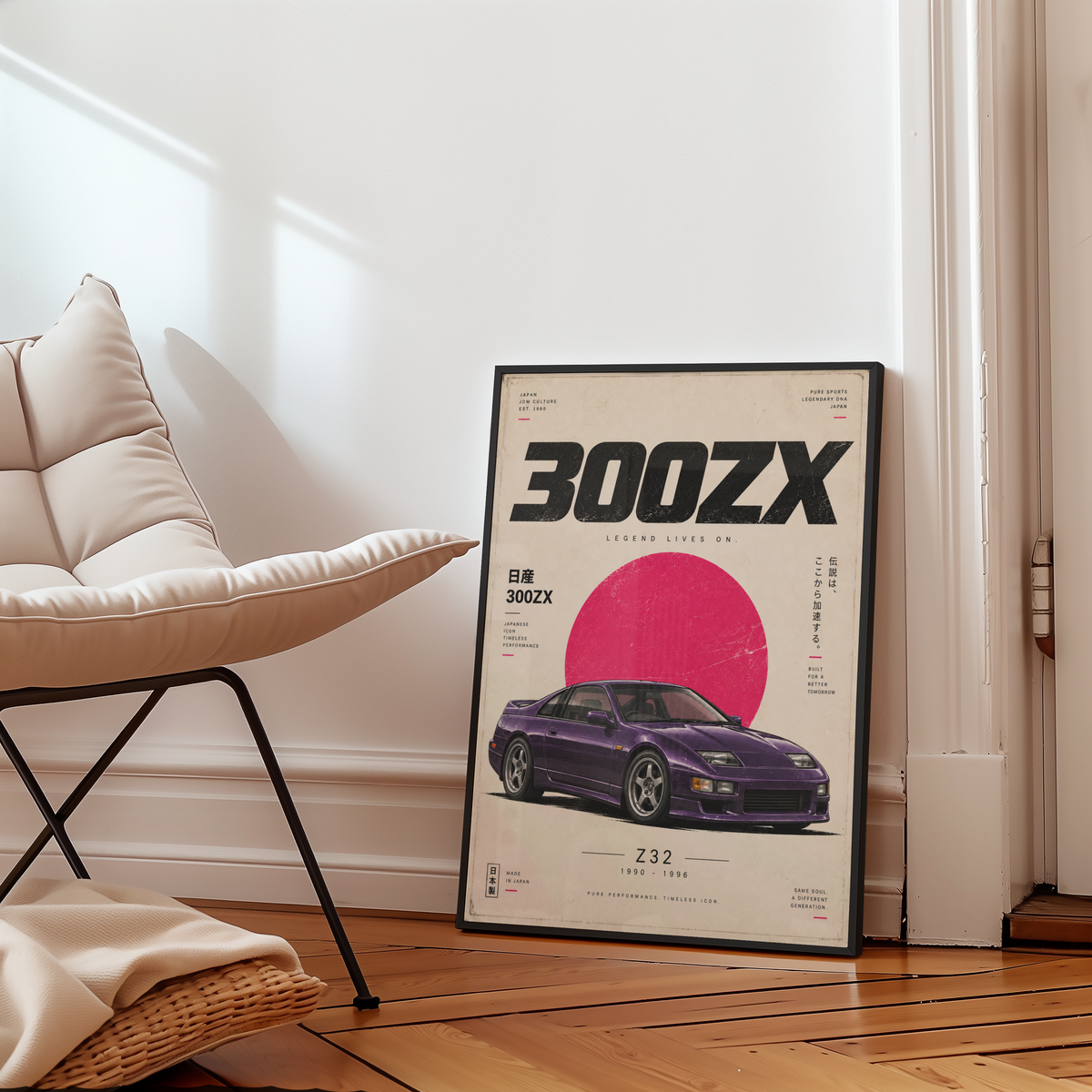 Purple 90s Japanese Sports Car Poster, JDM Coupe Wall Art, Retro Performance Car Print, Minimalist Garage Decor