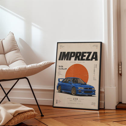 Japanese Rally Legend Poster, 90s JDM Motorsport Art, Blue Performance Car Print, Minimalist Retro Racing Wall Decor