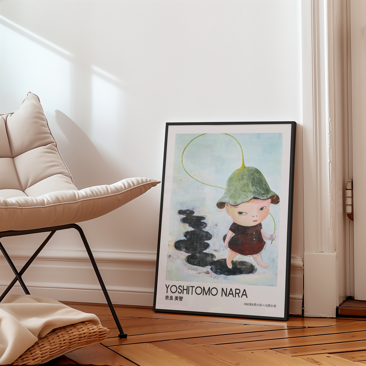 Yoshitomo Nara Little Girl with Green Hat Poster, Japanese Art Print, Rainy Day Wall Decor, Contemporary Illustration