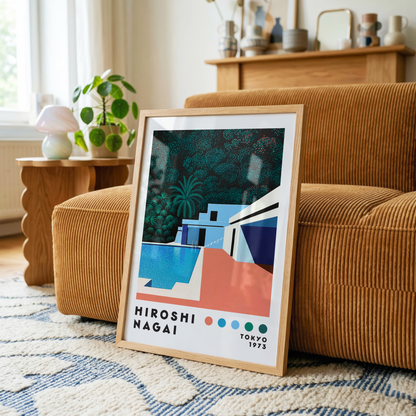 Hiroshi Nagai Pacific Breeze Poster, Mid Century Modern Pool Art, Japanese Retro Villa Print, Tropical Architecture Wall Decor