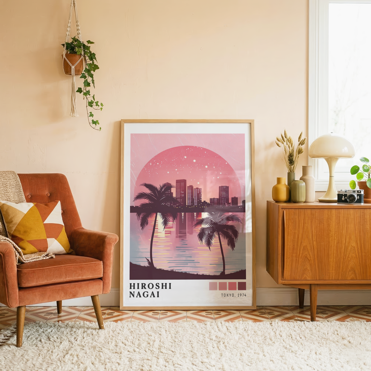 Affiche Hiroshi Nagai | Palmiers, Ville & Océan Rose