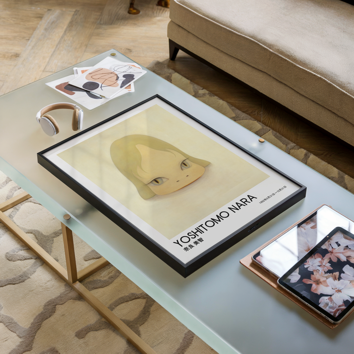 Yoshitomo Nara Blonde Girl Portrait Poster, Golden Eyes Japanese Contemporary Art Print, Minimalist Wall Decor