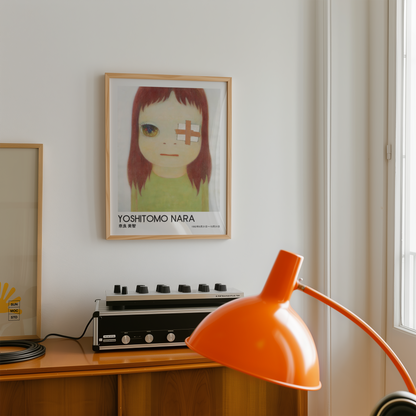Yoshitomo Nara Bandaged Eye Girl Portrait Poster, Sparkling Eye Japanese Art Print, Green Dress Wall Decor