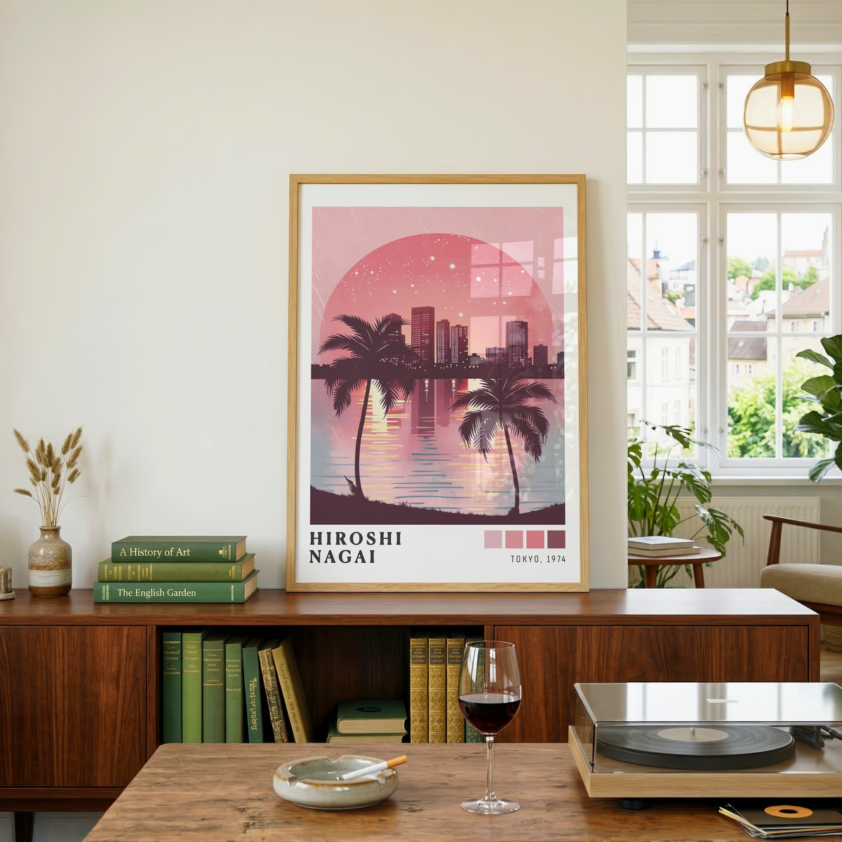 Affiche Hiroshi Nagai | Palmiers, Ville & Océan Rose